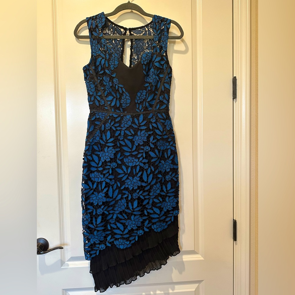 Blue and black asymmetric small size lace dress